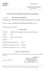 Świadectwo Kontroli Fizyko - Chemicznej wykonane przez Zakład Badawczy MIKRO-CHEM.