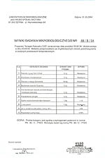 Wyniki badania mikrobiologicznego wykonanego przez Laboratorium Mikrobiologiczne przy WILBO Spółka Akcyjna w Gdyni.